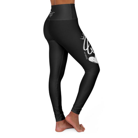 High Waisted Yoga Leggings (AOP) - Queen of Hearts Black