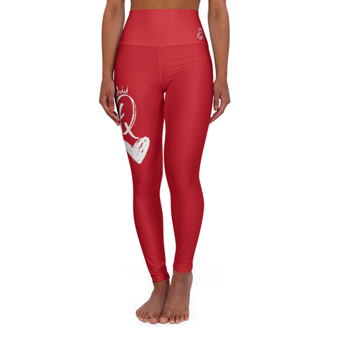 High Waisted Yoga Leggings (AOP) - Queen of Hearts Red