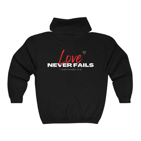 Love Never Fails Unisex Heavy Blend™ Full Zip Hooded Sweatshirt