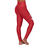 High Waisted Yoga Leggings (AOP) - Queen of Hearts Red